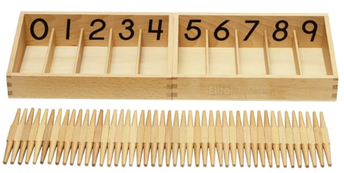 Montessori Numbered Spindle Box with 45 Spindles